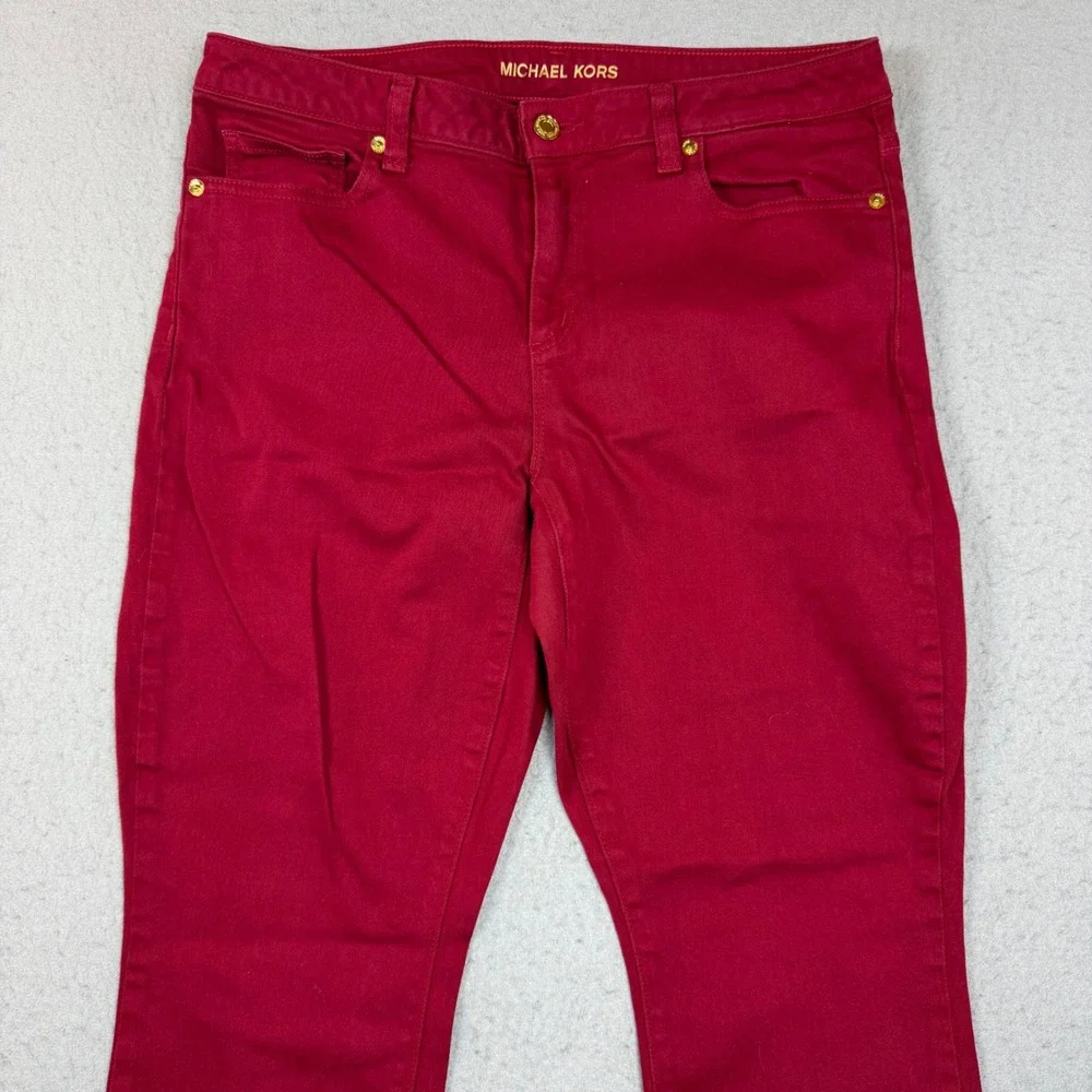 Michael Kors Pants Womens 10 Izzy Skinny Burgundy Red Stretch Denim EUC